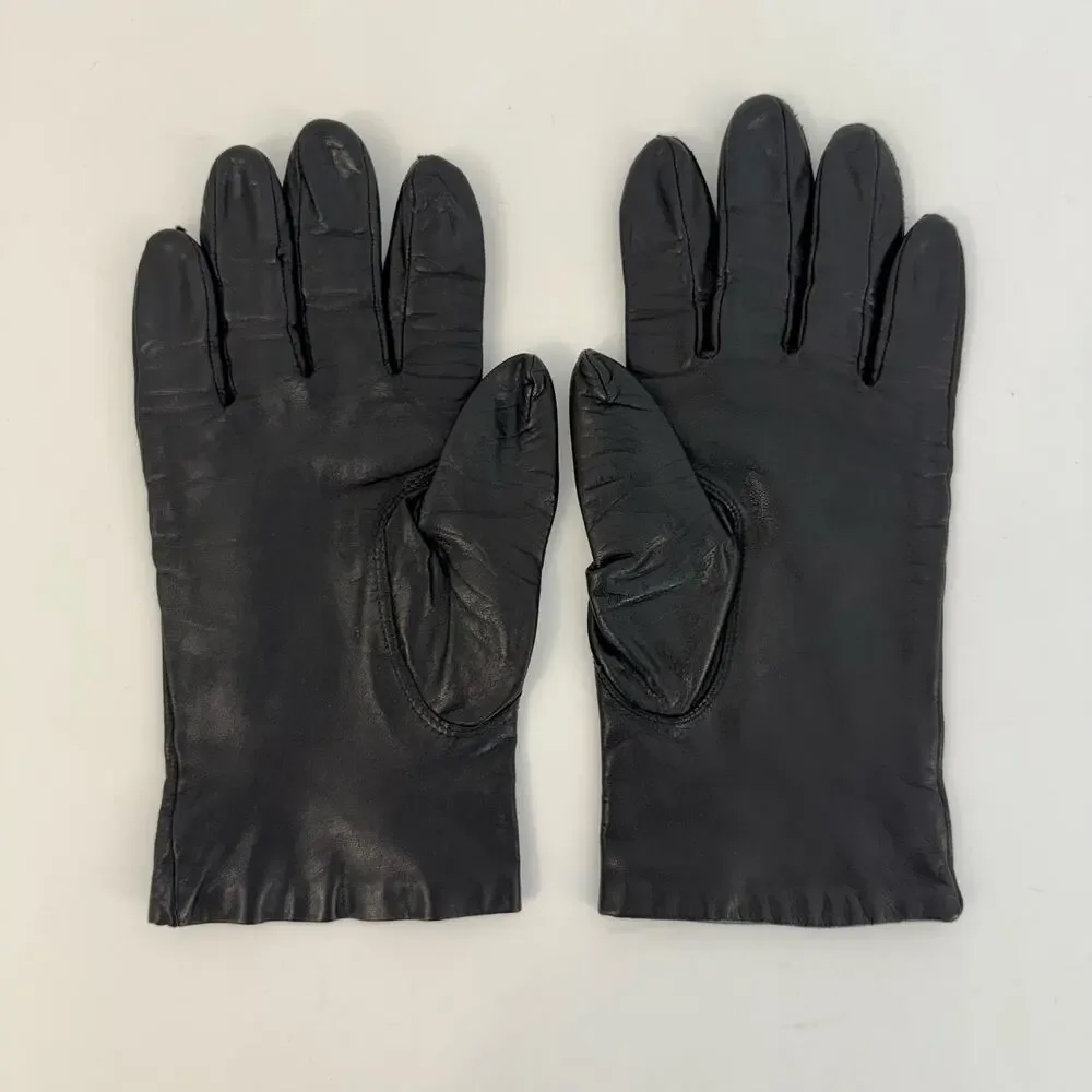 Fownes Vintage Black Leather Gloves with Antron Nylon Lining Women’s Size 7